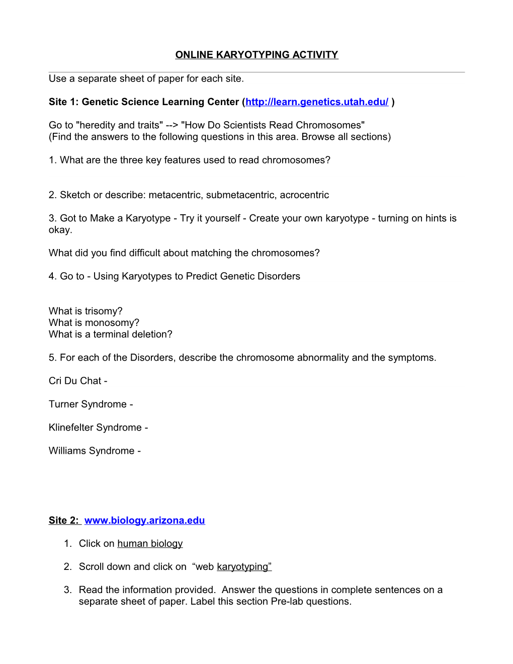 Online Karyotyping Activity