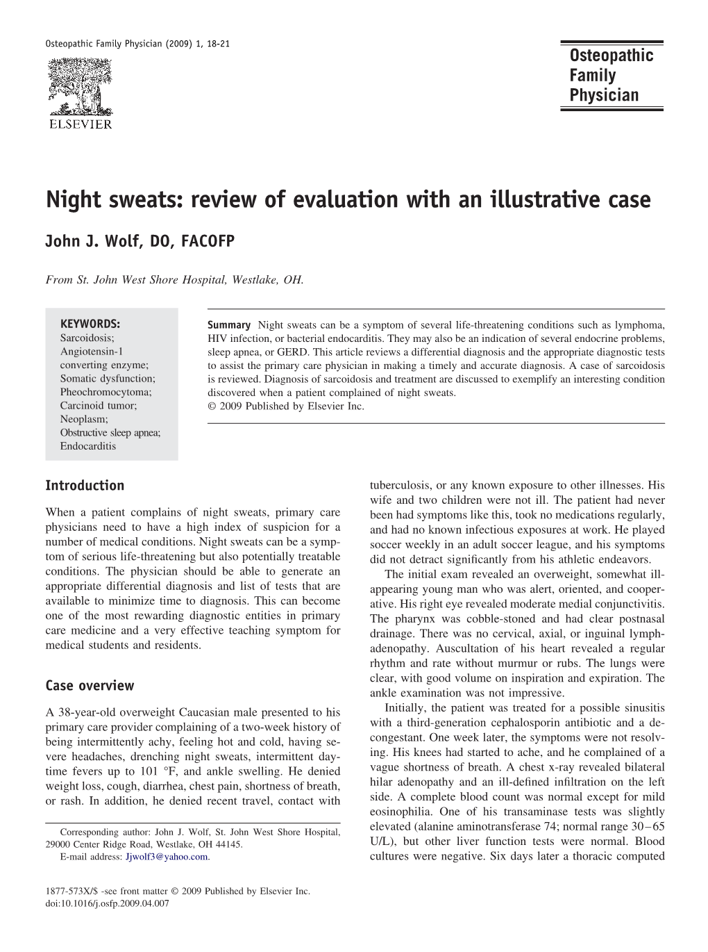 Night Sweats: Review of Evaluation with an Illustrative Case
