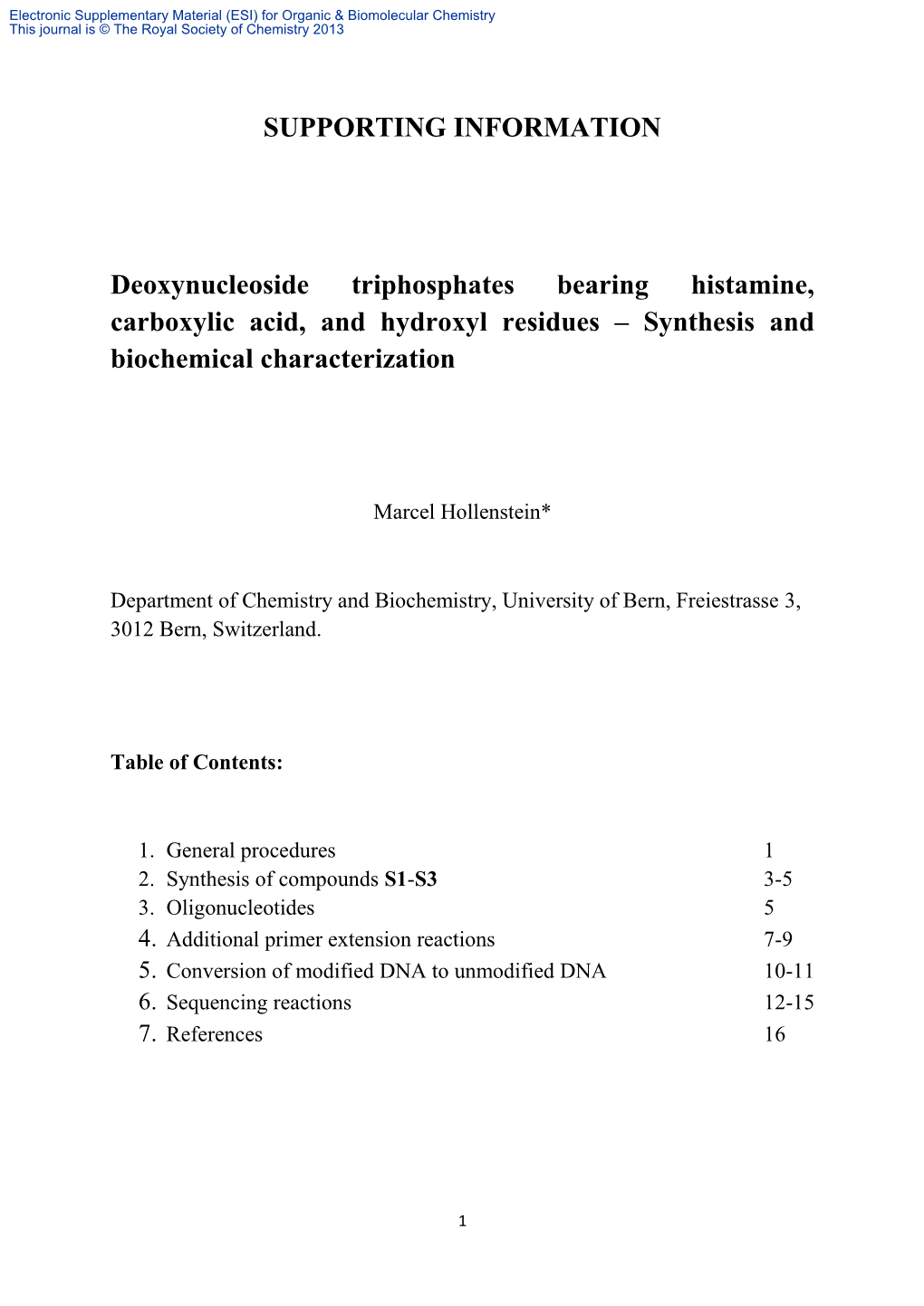 SUPPORTING INFORMATION Deoxynucleoside Triphosphates