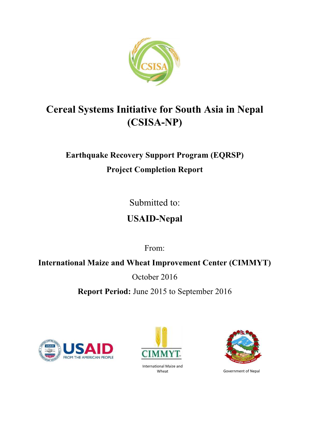 CSISA Earthquake Project Completion Report