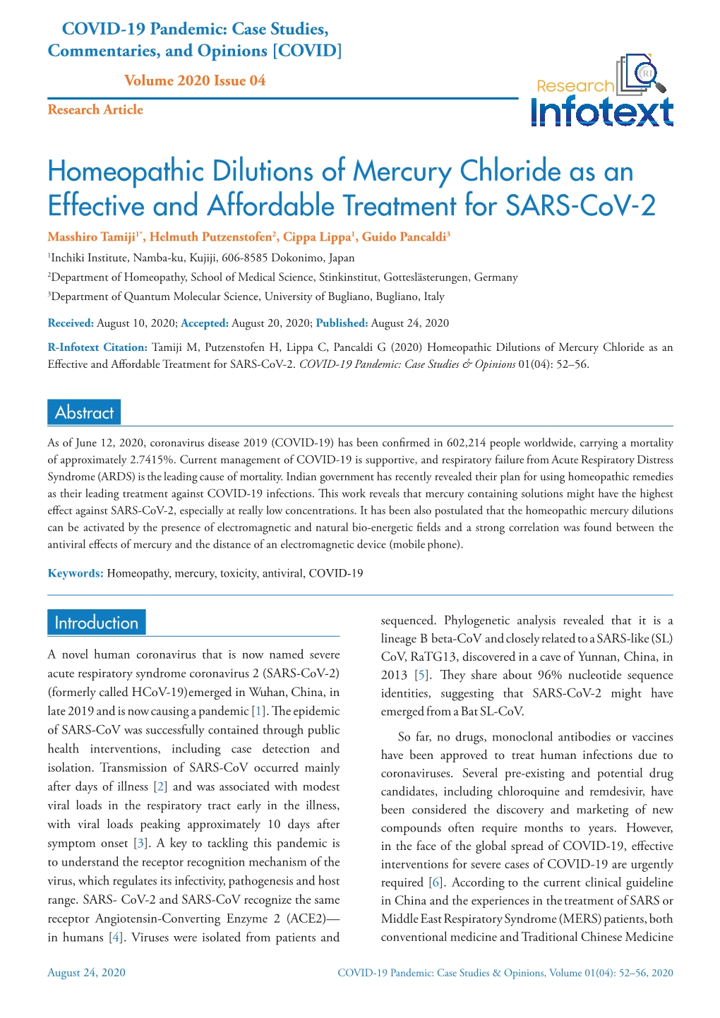 Homeopathic Dilutions of Mercury Chloride As An