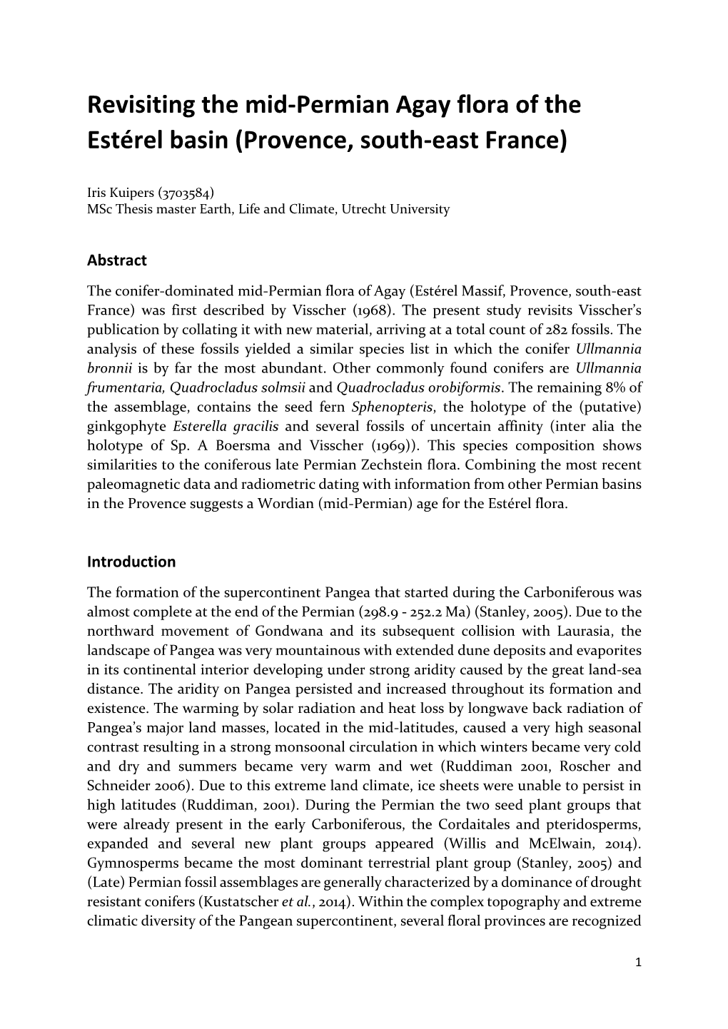 Revisiting the Mid-Permian Agay Flora of the Estérel Basin (Provence, South-East France)