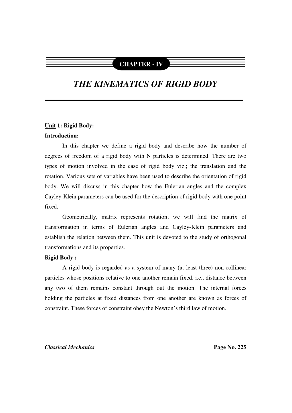 The Kinematics of Rigid Body