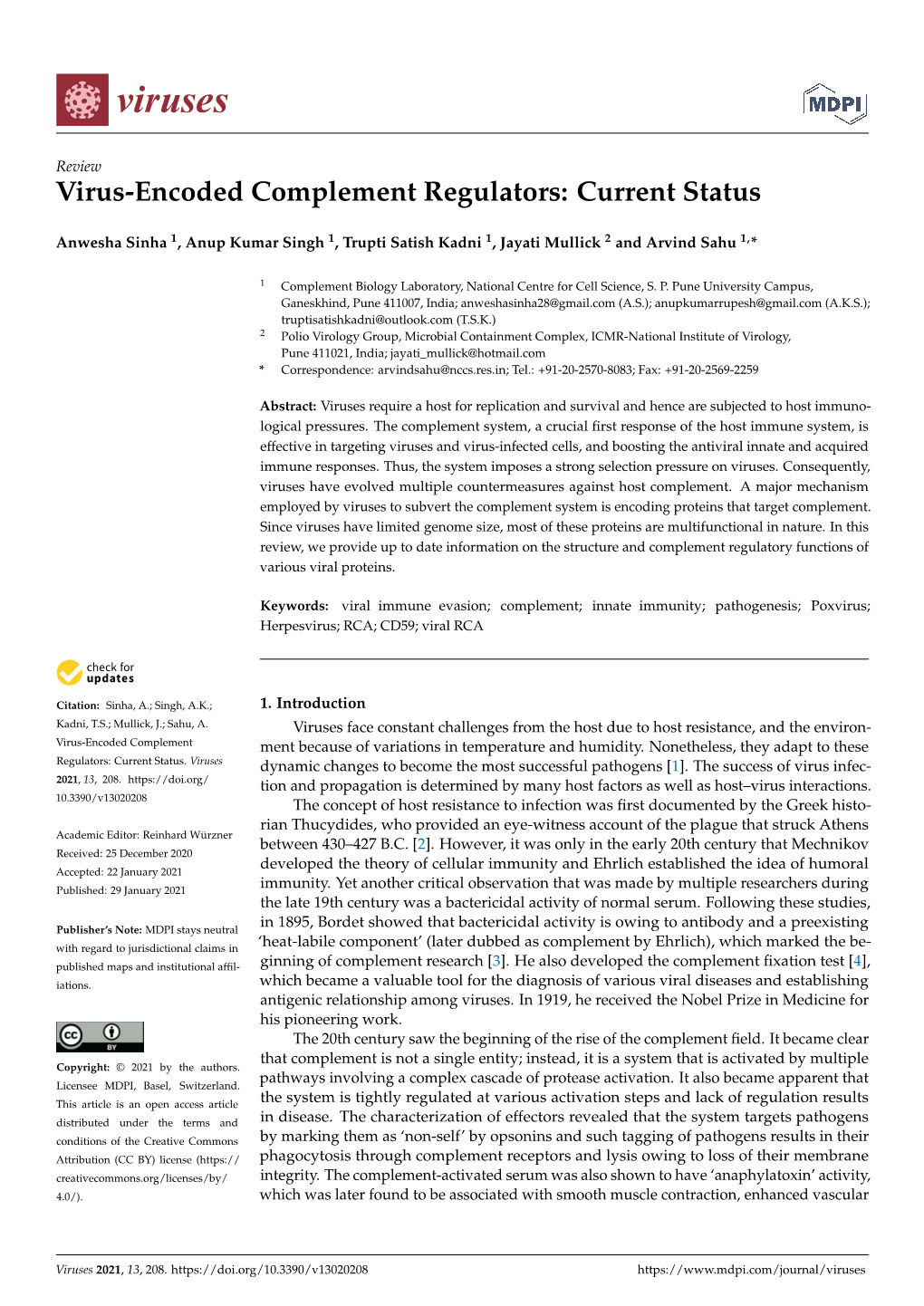 Virus-Encoded Complement Regulators: Current Status