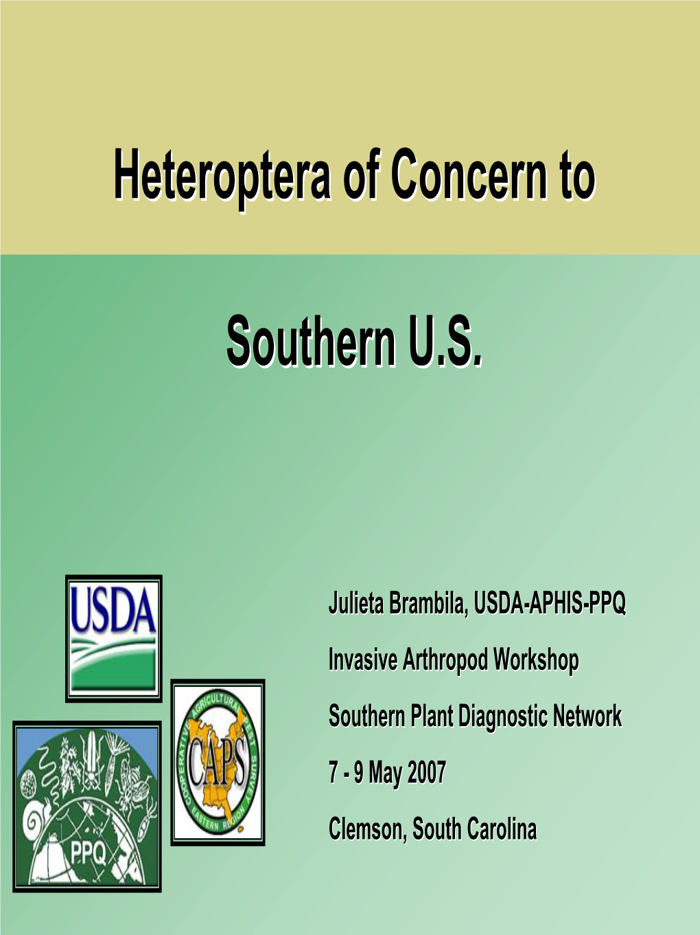 Heteroptera of Concern to Southern U.S