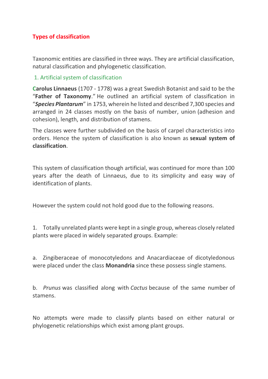 Types of Classification Taxonomic Entities Are Classified in Three Ways