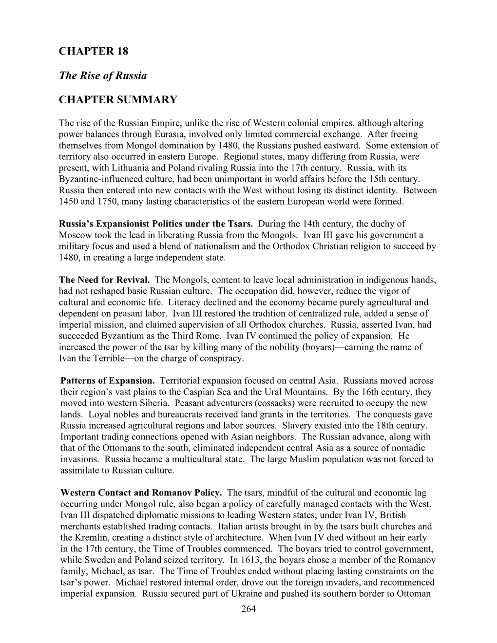 CHAPTER 18 the Rise of Russia CHAPTER SUMMARY