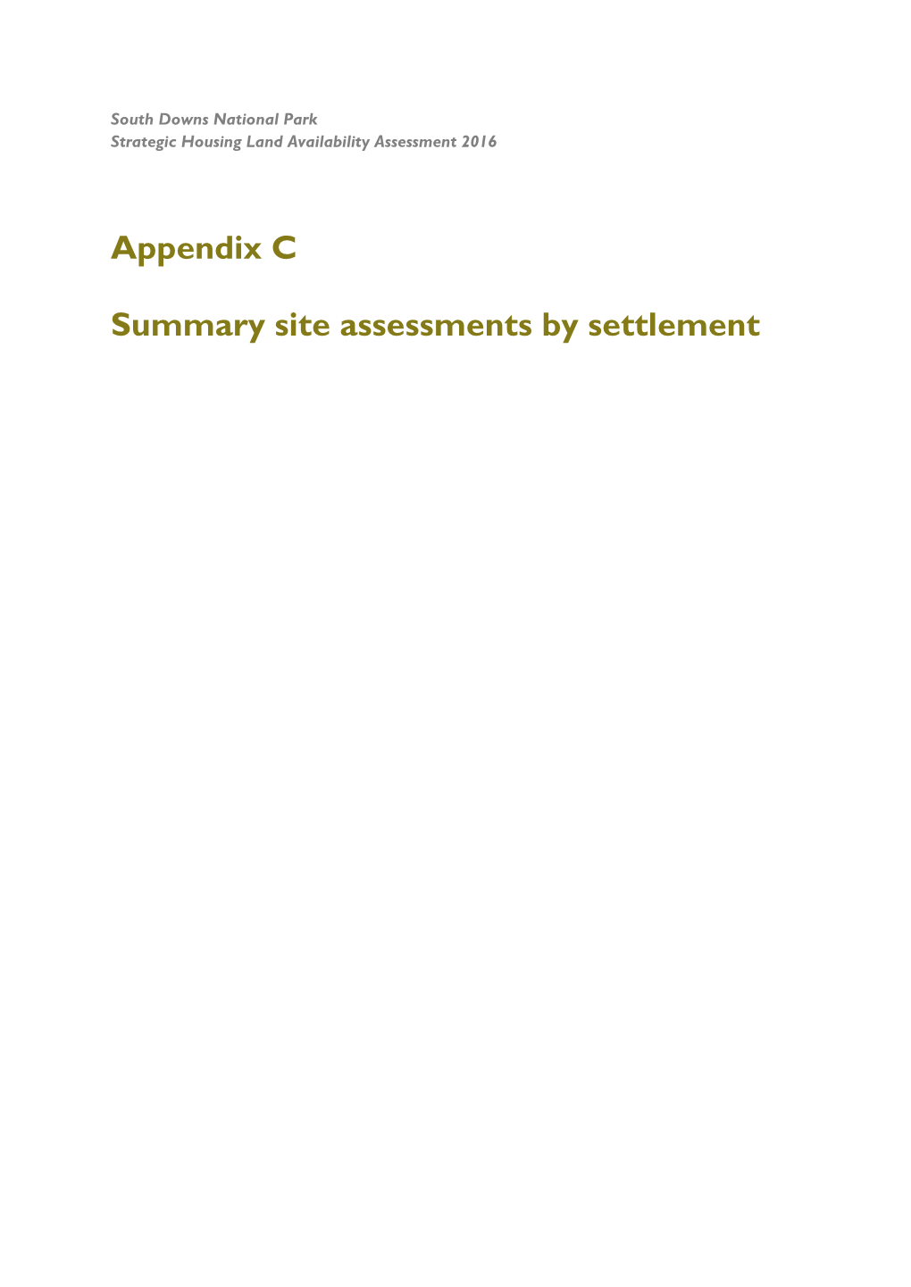 Appendix C Summary Site Assessments by Settlement