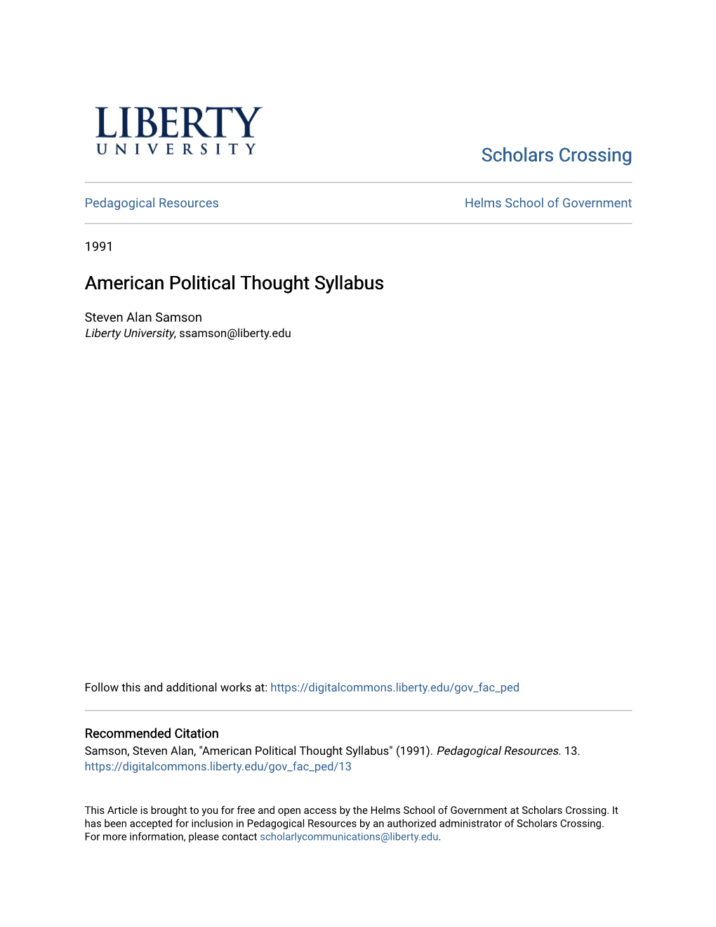 American Political Thought Syllabus