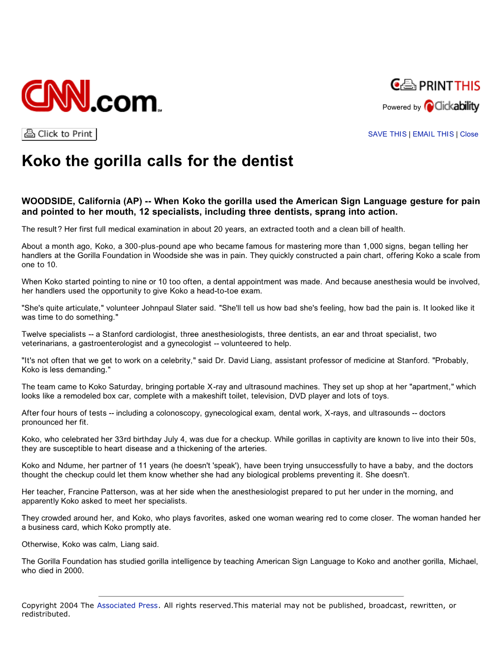 Koko the Gorilla Calls for the Dentist (Pdf)