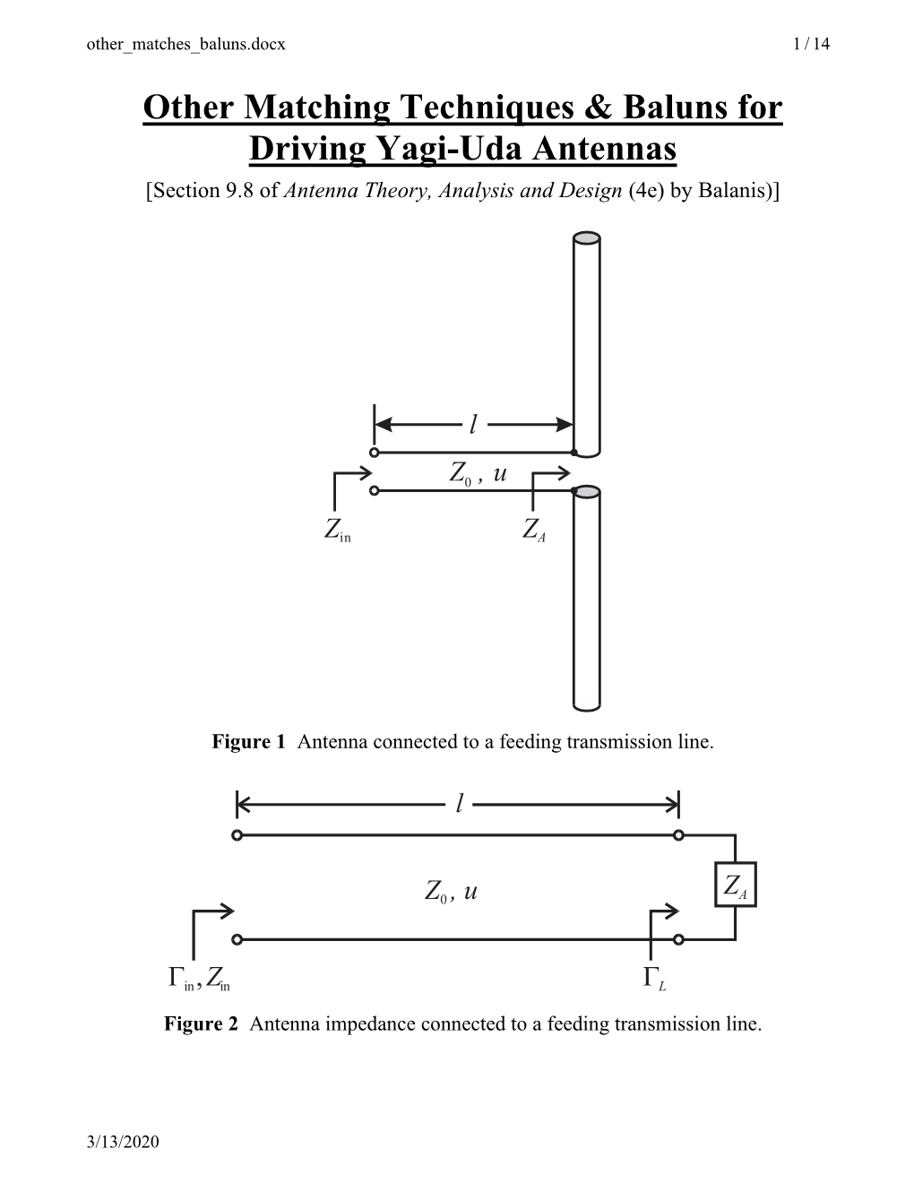 Other Matching Techniques & Baluns for Driving Yagi-Uda Antennas