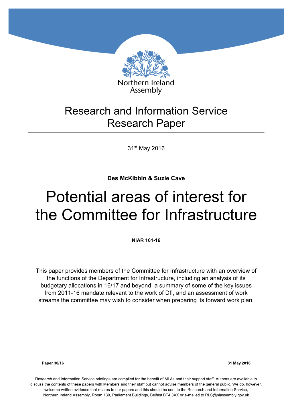 Potential Areas of Interest for the Committee for Infrastructure