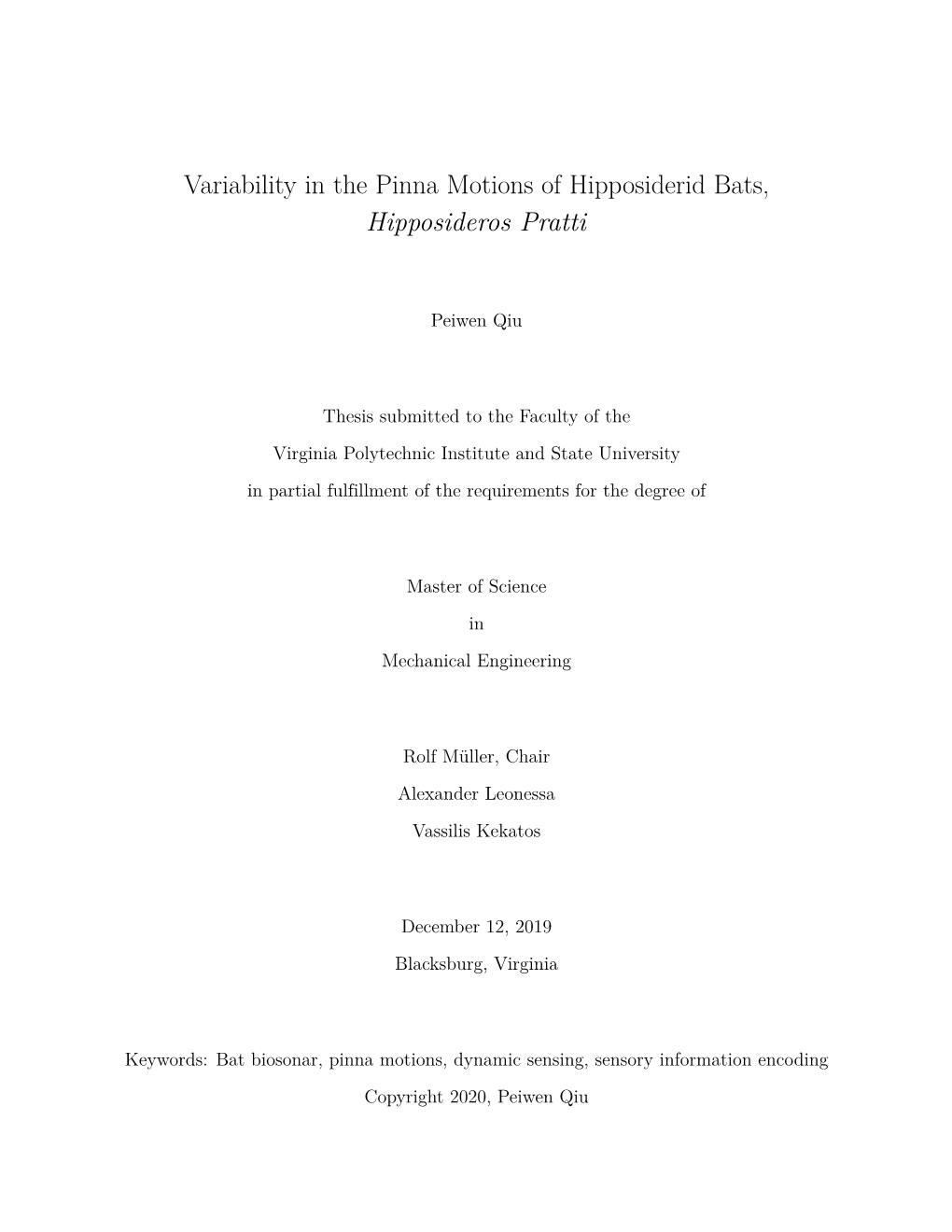 Variability in the Pinna Motions of Hipposiderid Bats, Hipposideros Pratti