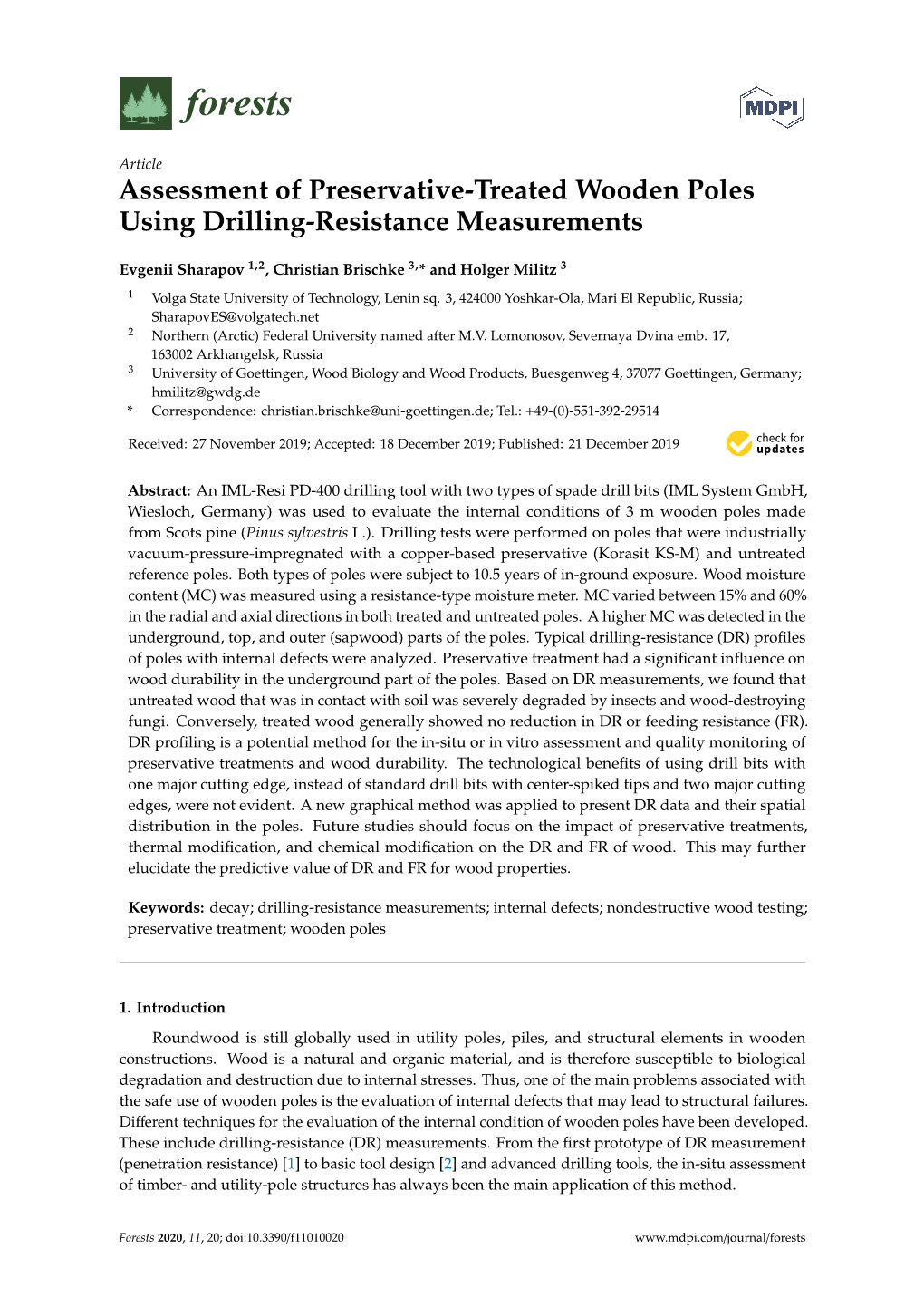 Assessment of Preservative-Treated Wooden Poles Using Drilling-Resistance Measurements