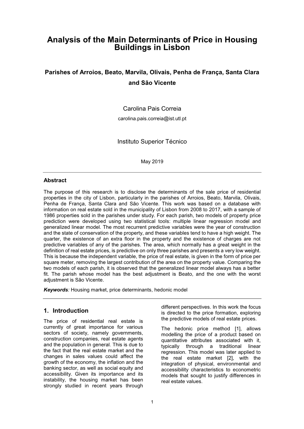 Analysis of the Main Determinants of Price in Housing Buildings in Lisbon