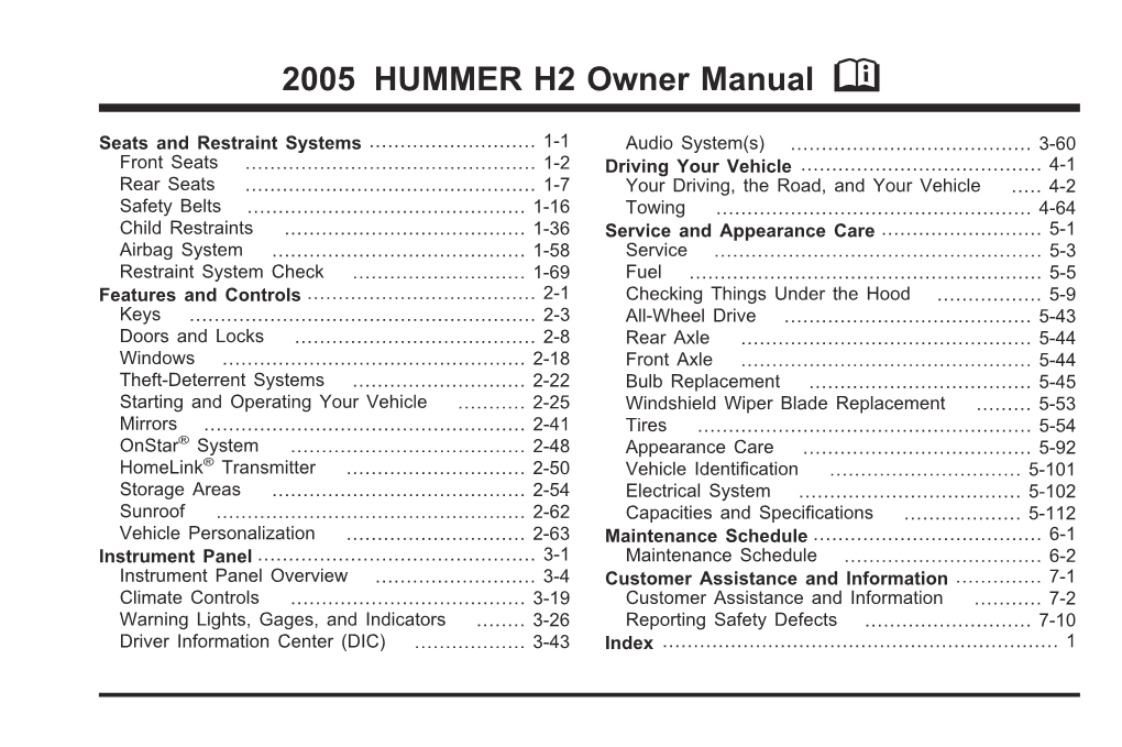 2005 HUMMER H2 Owner Manual M