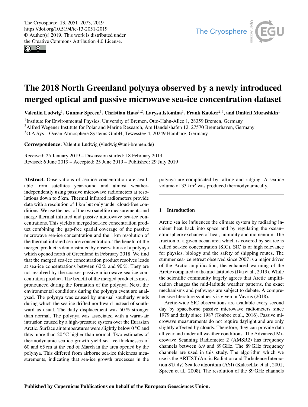 The 2018 North Greenland Polynya Observed by a Newly Introduced Merged Optical and Passive Microwave Sea-Ice Concentration Dataset