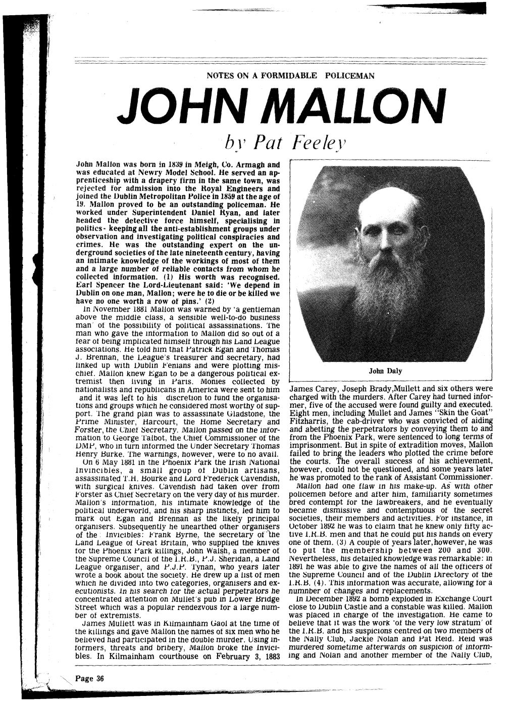 John Mallon Was Born in 1839 in Meigh, Co