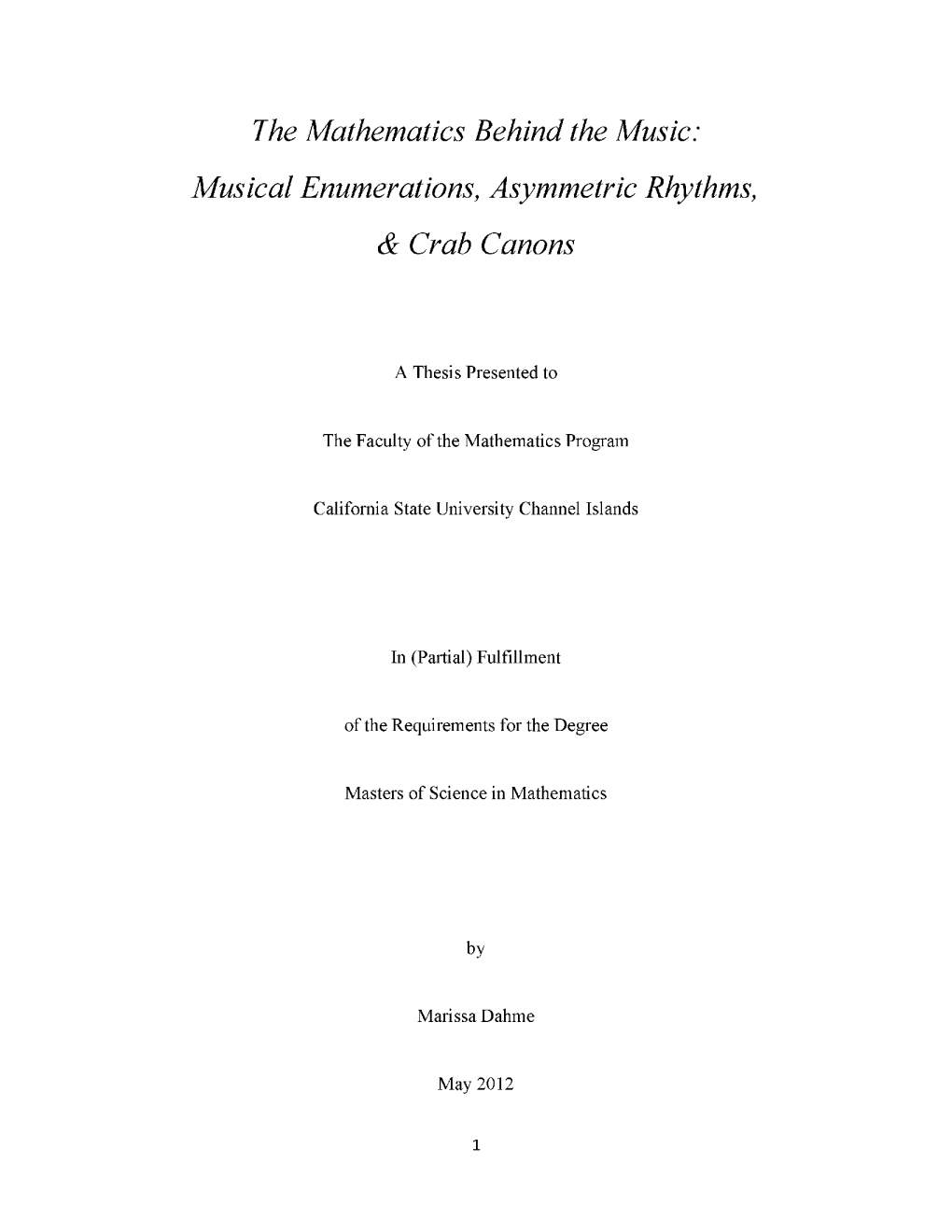 Musical Enumerations, Asymmetric Rhythms, & Crab