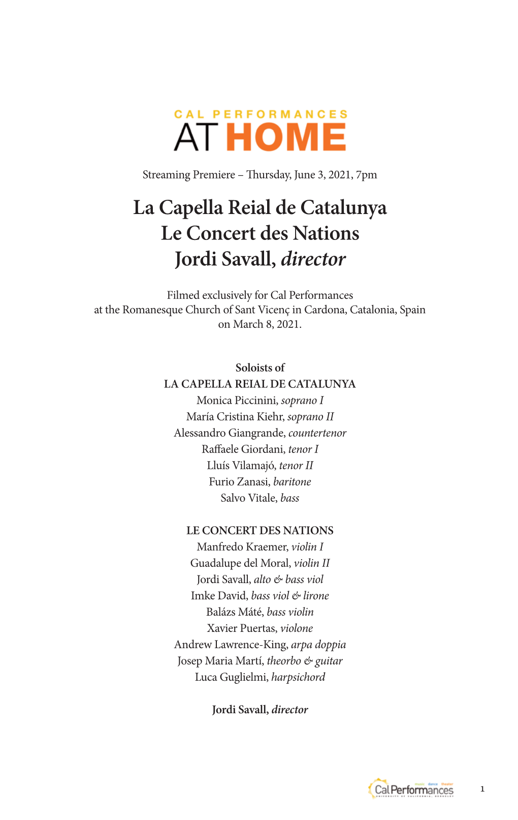 La Capella Reial De Catalunya Le Concert Des Nations Jordi Savall, Director