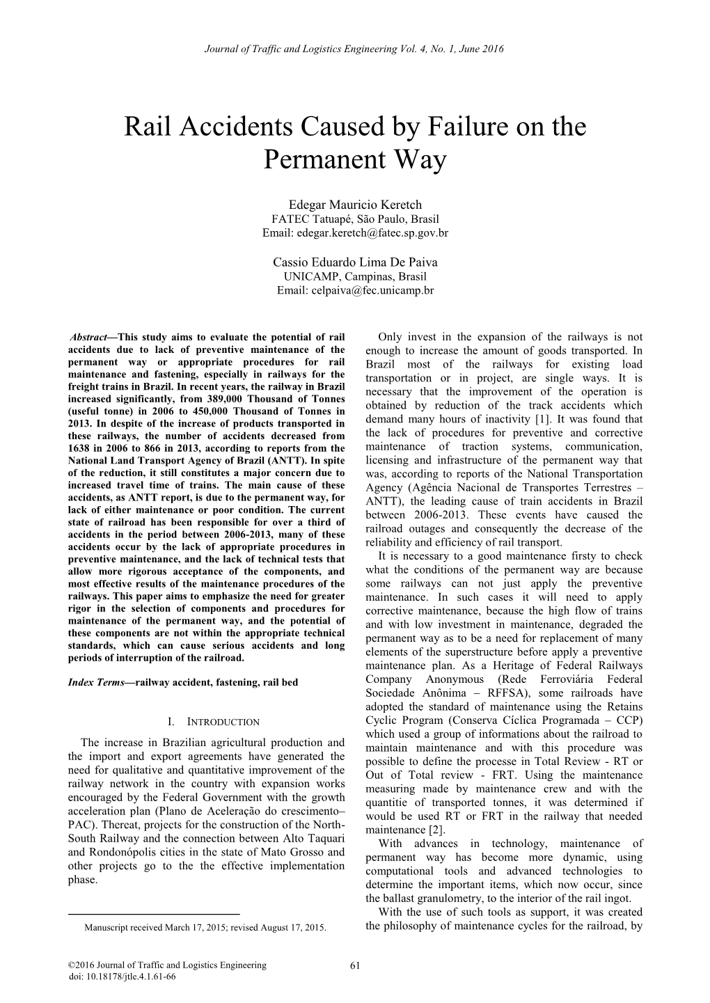 Rail Accidents Caused by Failure on the Permanent Way