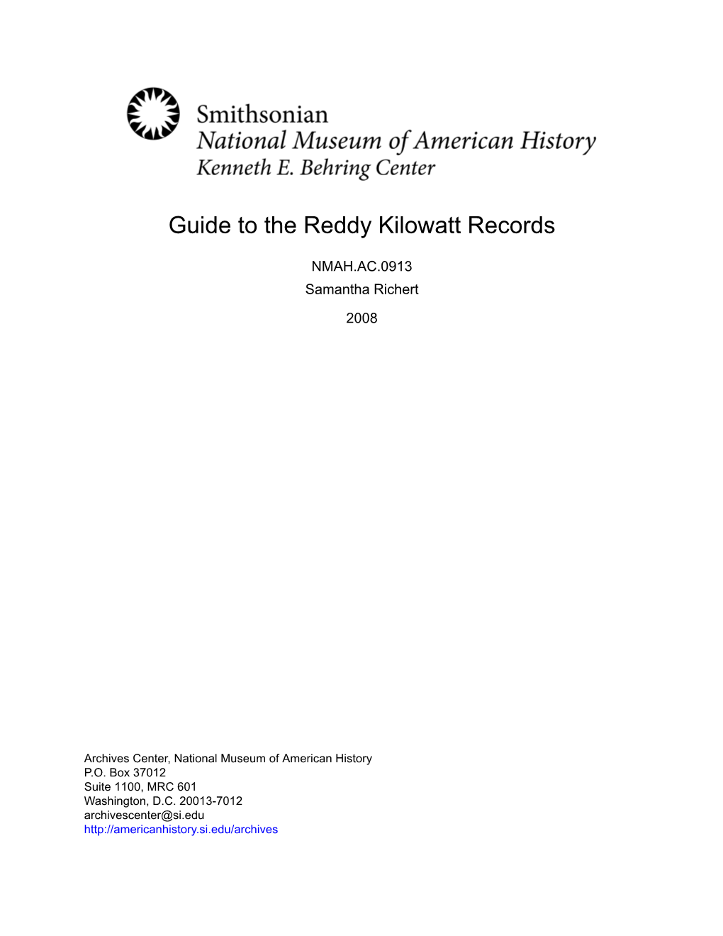 Guide to the Reddy Kilowatt Records