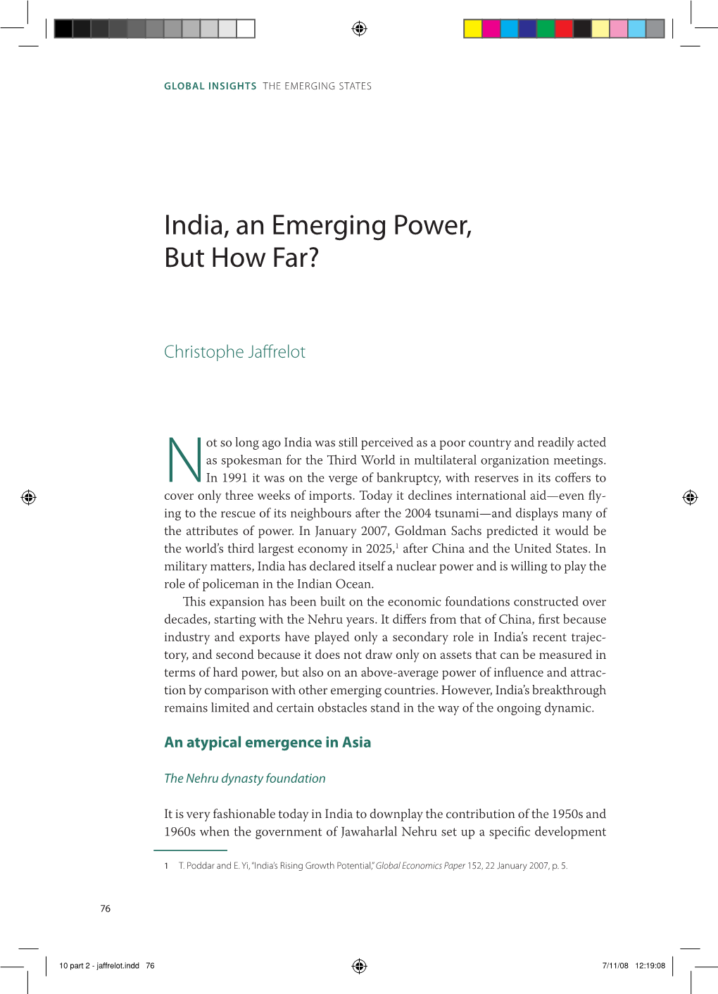 India, an Emerging Power, but How Far?