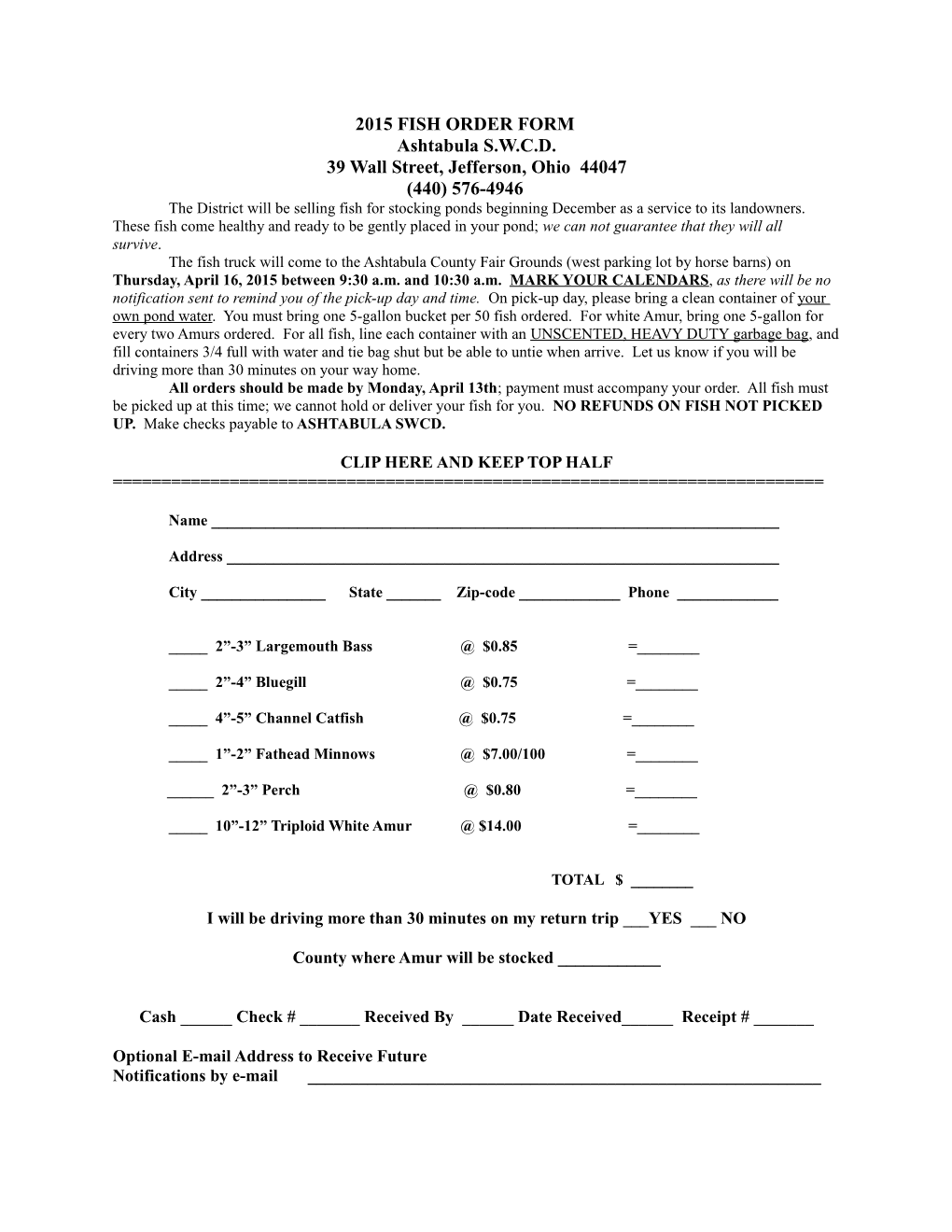 2013 Fish Order Form