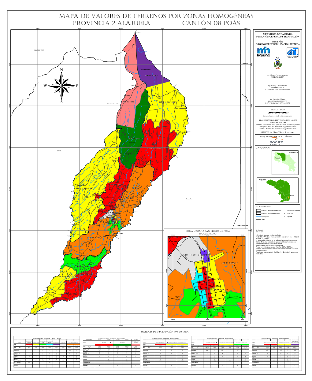 Mapa Del Cantón Poás 08, Distrito 01 a 05