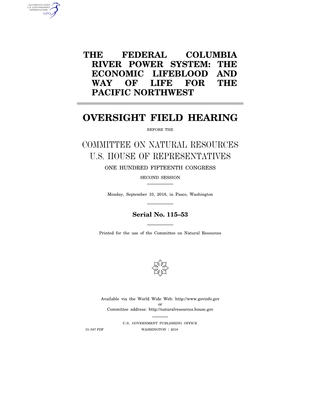 Oversight Field Hearing Committee on Natural