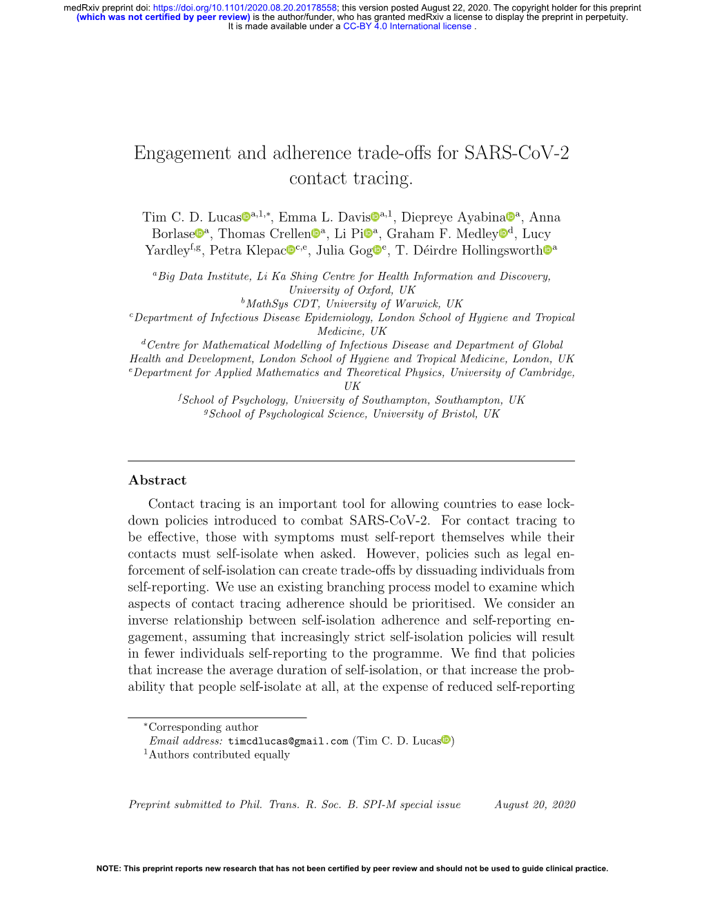 Engagement and Adherence Trade-Offs for SARS-Cov-2 Contact Tracing