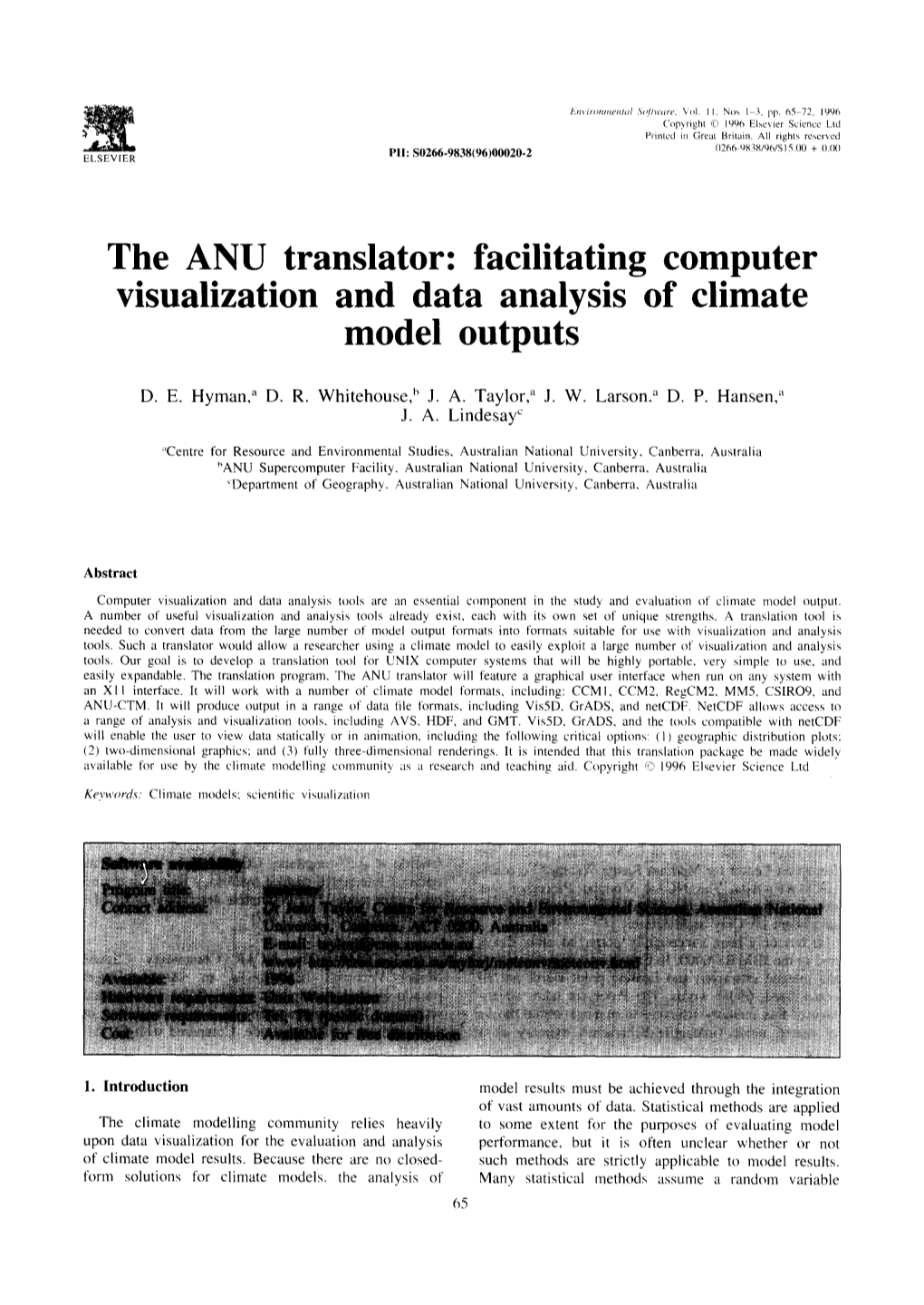 The ANU Translator: Facilitating Computer Visualization and Data Analysis of Climate Model Outputs