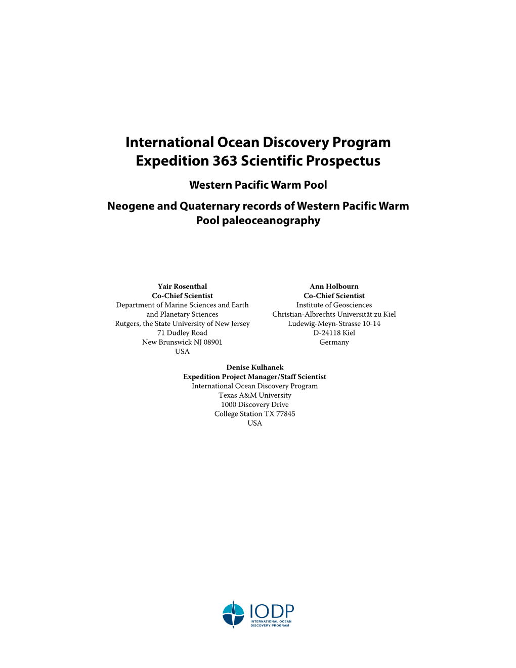 International Ocean Discovery Program Expedition 363