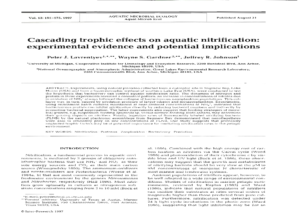 Cascading Trophic Effects on Aquatic Nitrification: Experimental Evidence and Potential Implications