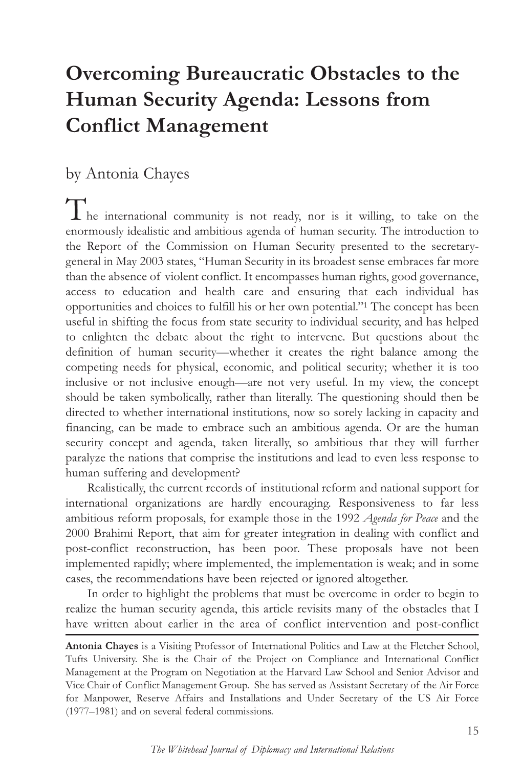 Overcoming Bureaucratic Obstacles to the Human Security Agenda: Lessons from Conflict Management