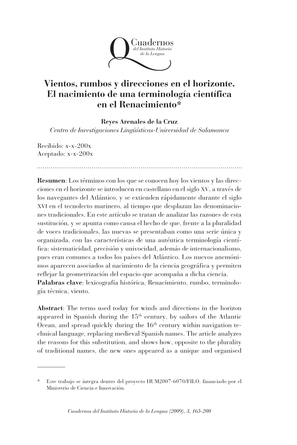 Vientos, Rumbos Y Direcciones En El Horizonte. El Nacimiento De Una Terminología Científica En El Renacimiento*