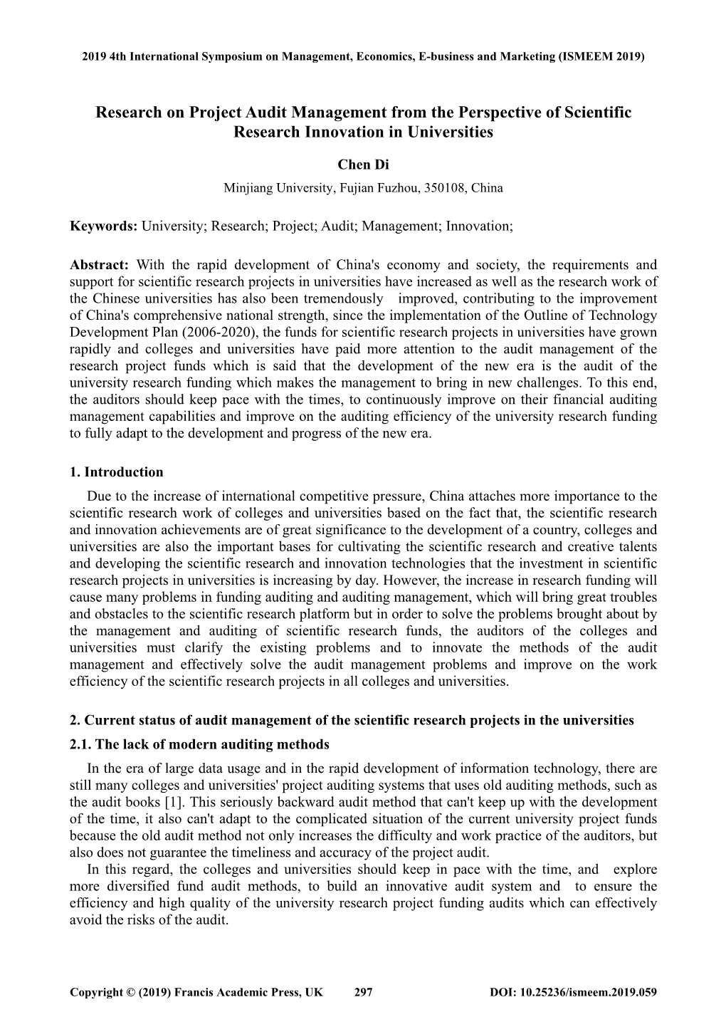 Research on Project Audit Management from the Perspective of Scientific Research Innovation in Universities