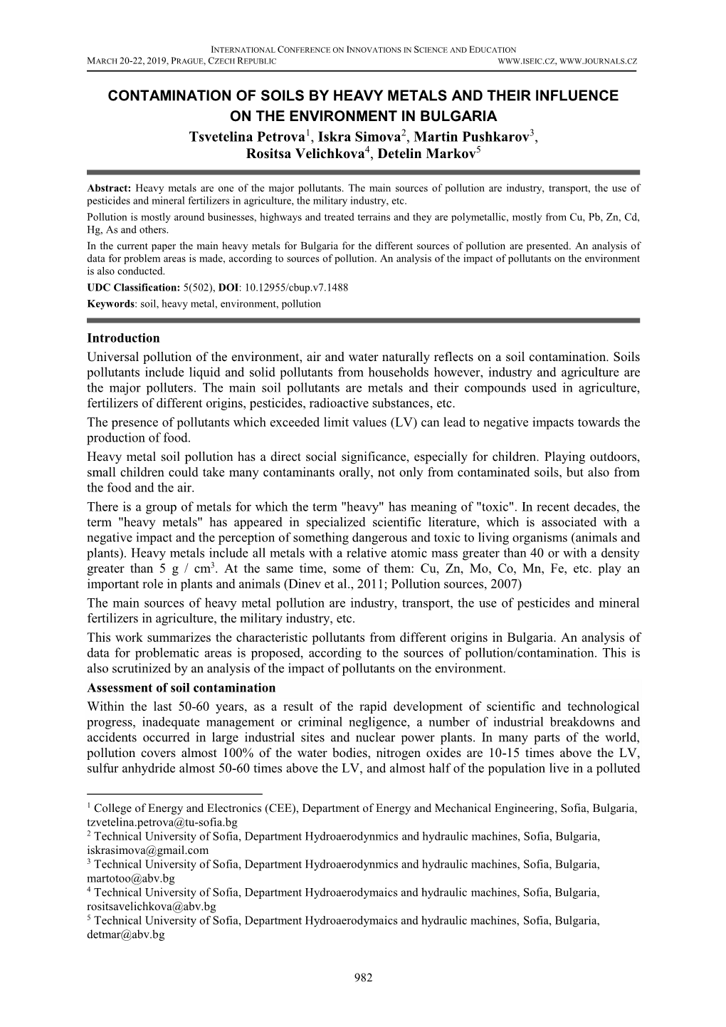 Contamination of Soils by Heavy Metals and Their