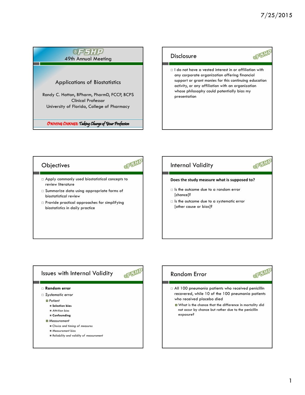 Disclosure Objectives Internal Validity Issues with Internal Validity Random Error