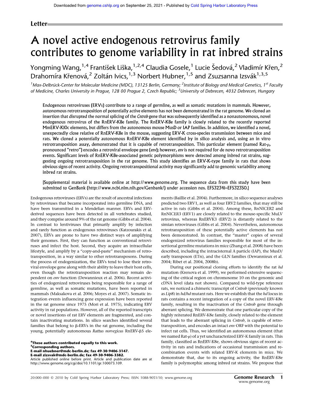 A Novel Active Endogenous Retrovirus Family Contributes to Genome Variability in Rat Inbred Strains