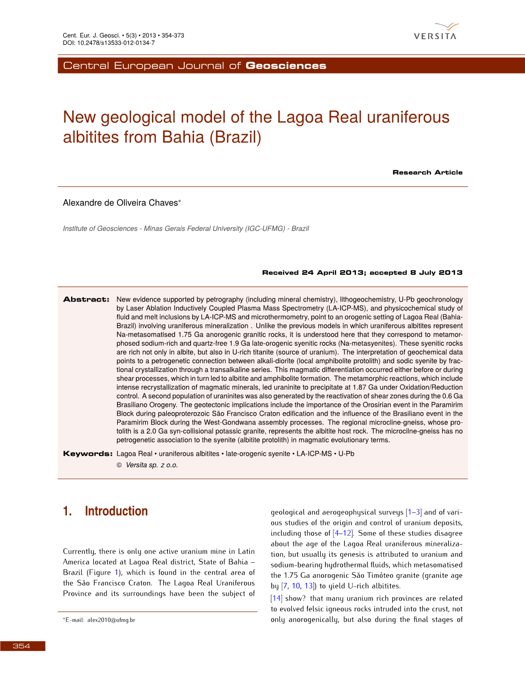 New Geological Model of the Lagoa Real Uraniferous Albitites from Bahia (Brazil)