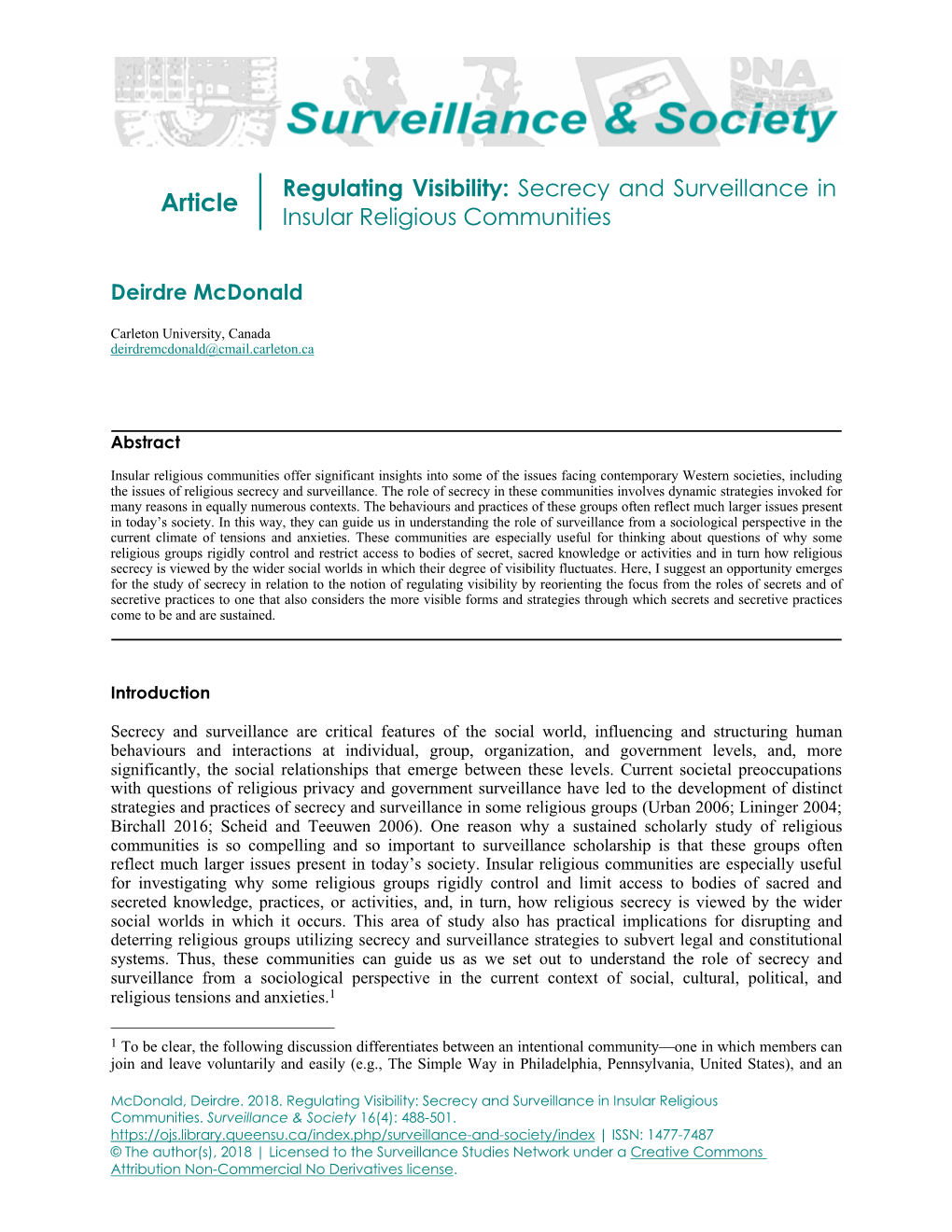 Regulating Visibility: Secrecy and Surveillance in Insular Religious Communities