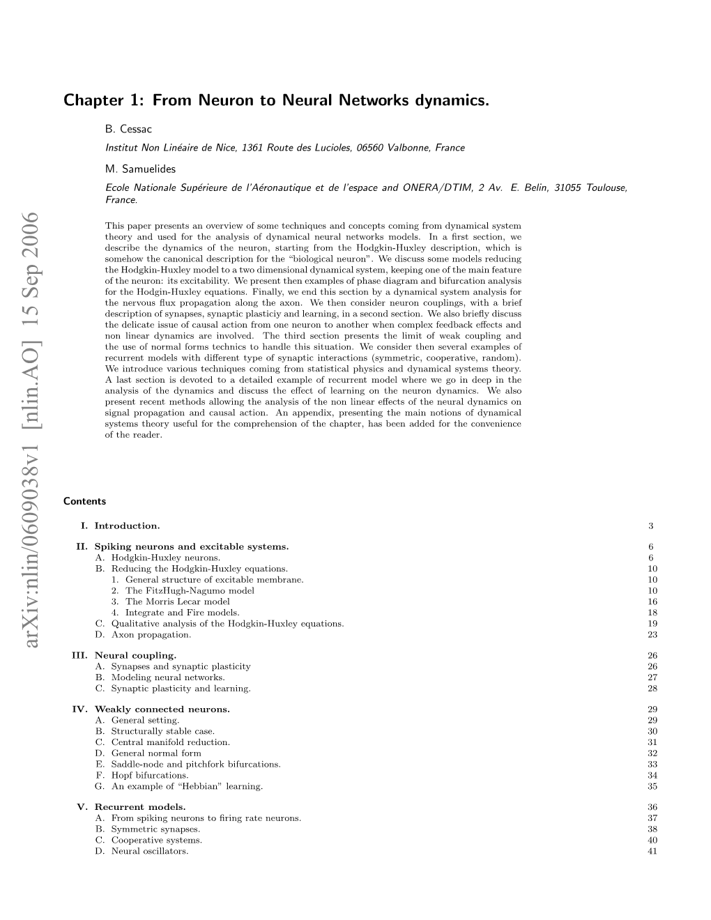 Arxiv:Nlin/0609038V1 [Nlin.AO] 15 Sep 2006 Contents Dynamics