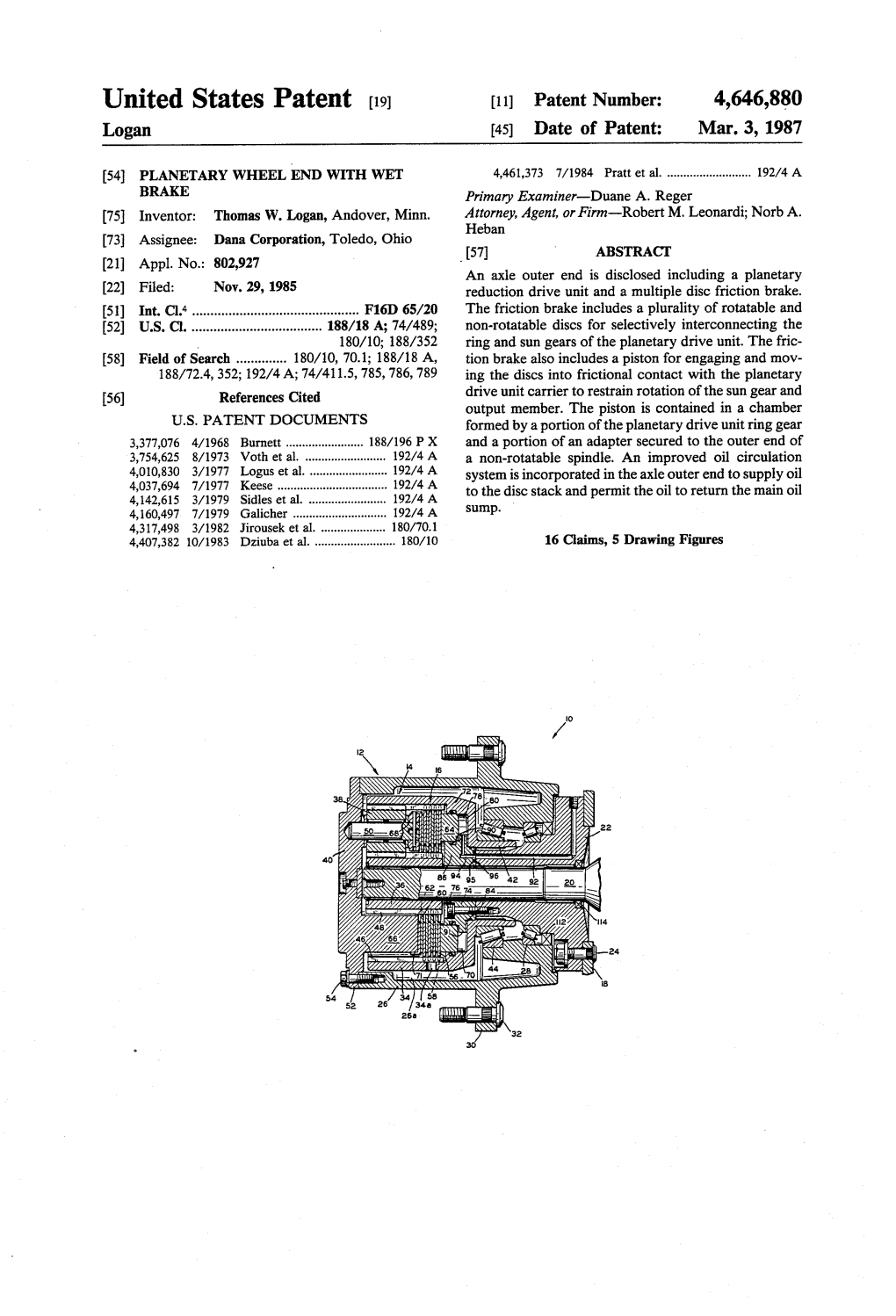 United States Patent (19) 11 Patent Number: 4,646,880 Logan (45) Date of Patent: Mar