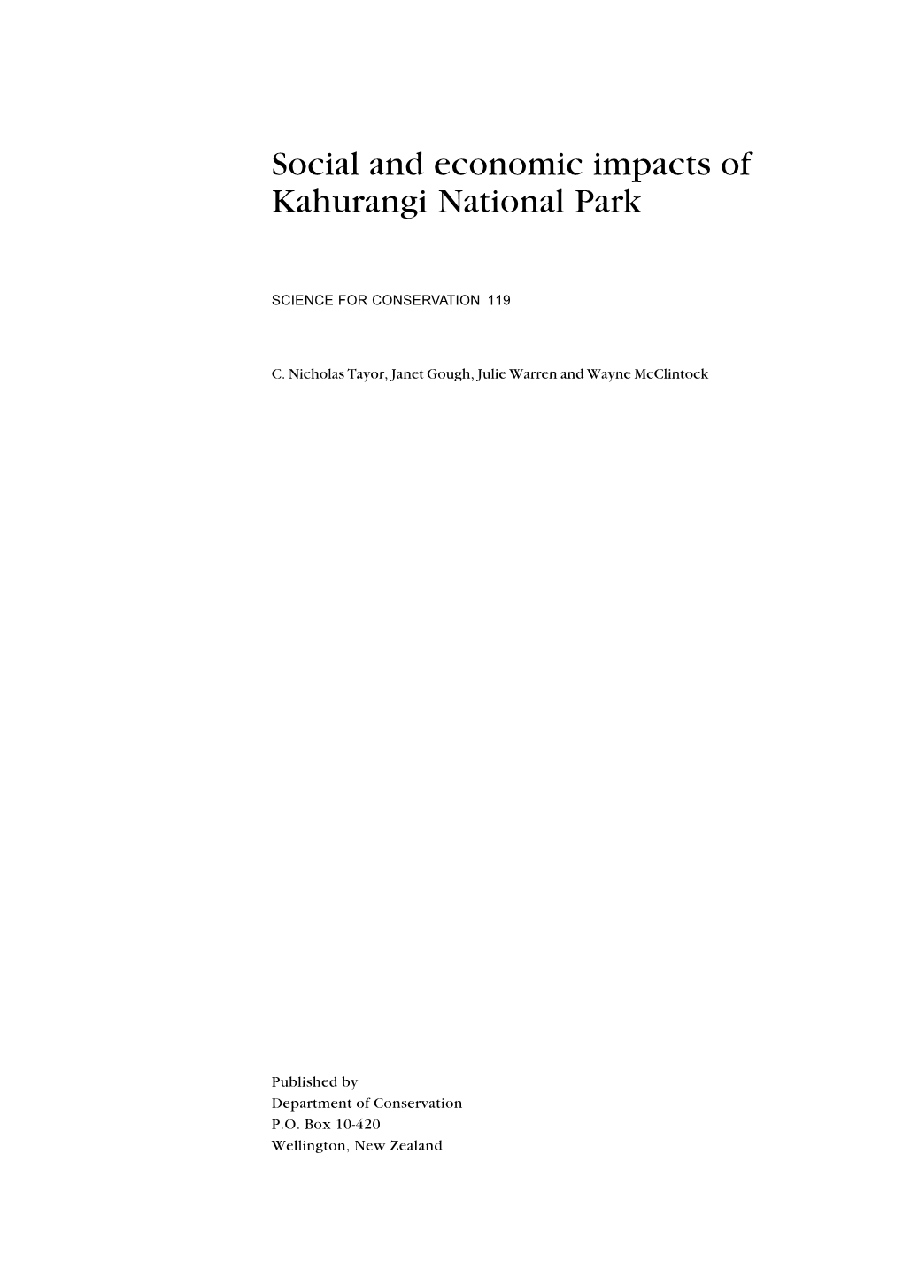 Social Economic Impacts of Kahurangi National Park