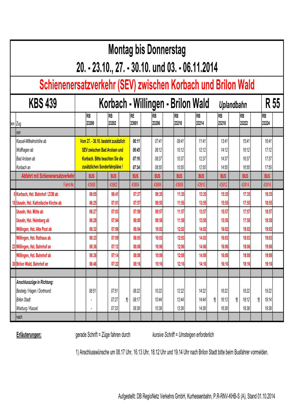 Schienenersatzverkehr (SEV) Zwischen Korbach Und Brilon Wald