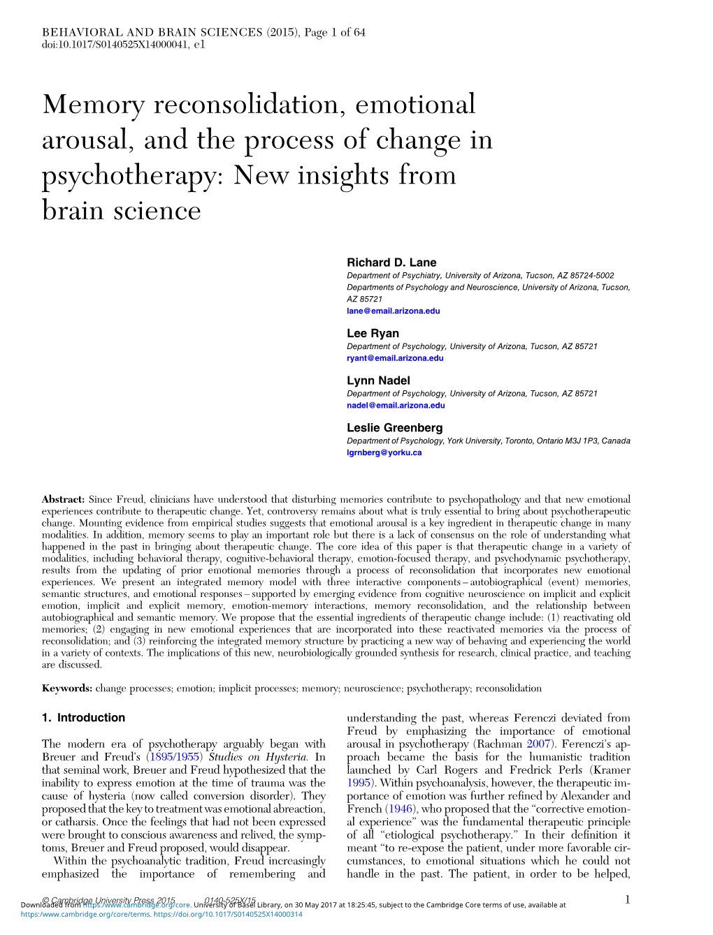 Memory Reconsolidation, Emotional Arousal, and the Process of Change in Psychotherapy: New Insights from Brain Science