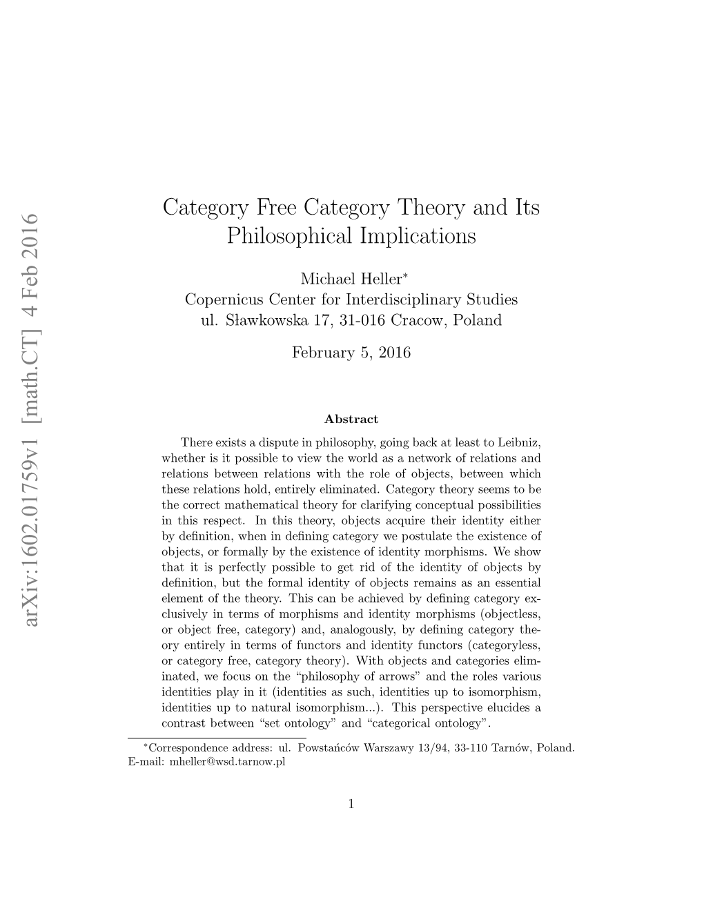 Category Free Category Theory and Its Philosophical Implications