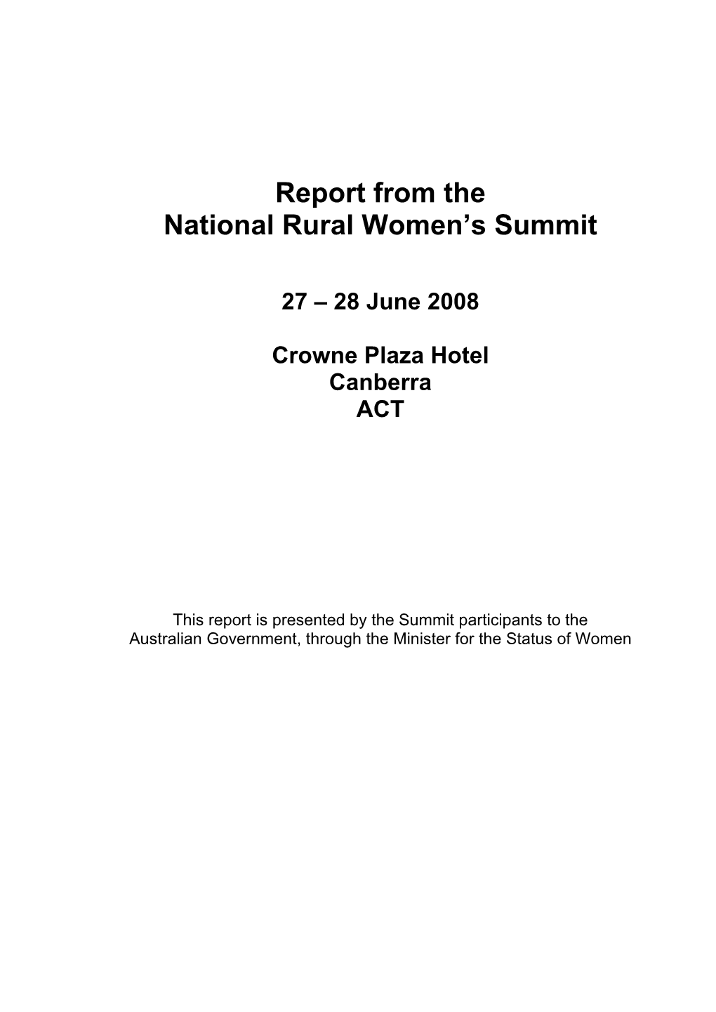 Report from the National Rural Women's Summit