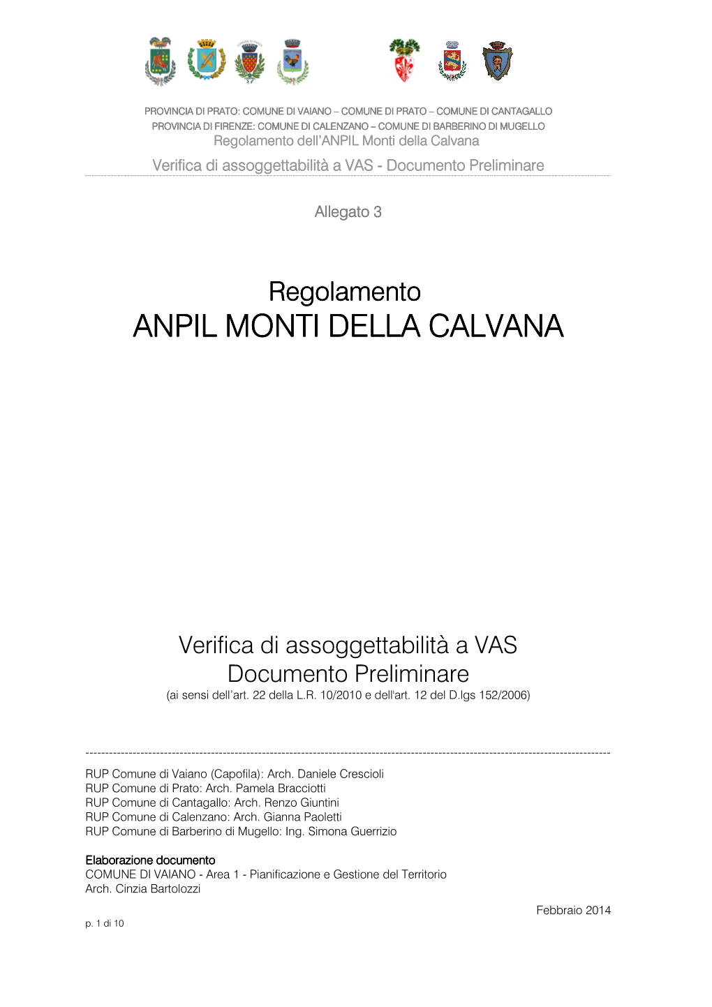 ANPIL Monti Della Calvana Verifica Di Assoggettabilità a VAS - Documento Preliminare